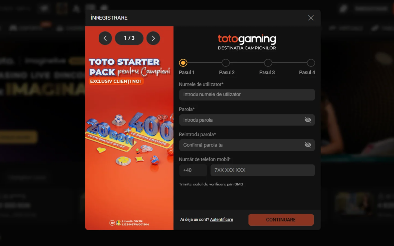 Inregistrare Totogaming – creare cont nou